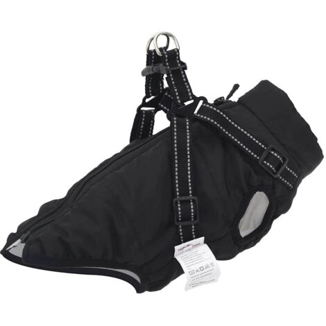 Abrigo para perro con arnés impermeable reflectante L32 negro
