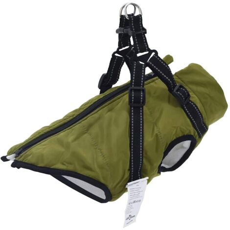 Abrigo perro arnés impermeable reflectante L40 verde militar