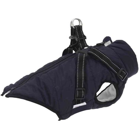 Abrigo perro con arnés impermeable reflectante L36 azul marino