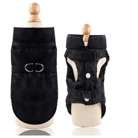 Abrigos de invierno impermeables y cálidos para perros con orificio para arnés, chaqueta para cachorros, chaleco, disfraz, ropa de invierno para perros pequeños, negro, L