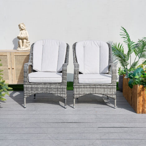 Abrihome 2-Piece Outdoor PE Rattan Dining Chairs, Grey