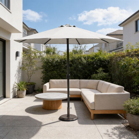 Abrihome Patio Umbrella with Double Vent – Coated Waterproof Fabric, Crank Handle, Ideal for Garden & Poolside, Beige