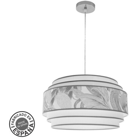 ABRILA AKUNADECOR Pendel Modell Camerun Grau Blatt Detail mit Lampenschirm