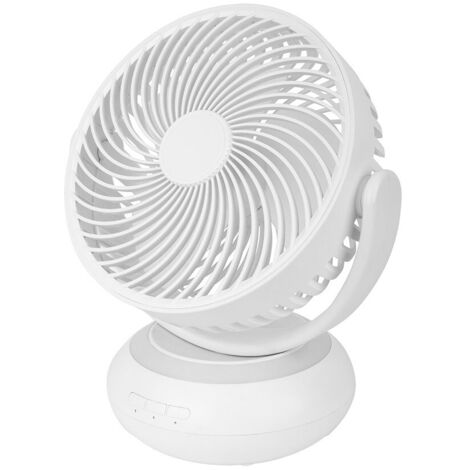 ABRILA- Bengali Wireless Tabletop Fan White  5W  3 Speeds  Rechargeable with Light LED and Power Supply USB  Fixed and Rotating