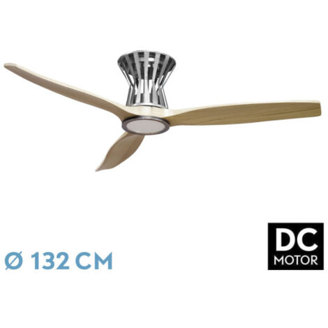 Abrila -Fan DC BALTIR Couleur Nickel threeBlades in Beech Colour 6 Adjustable Speeds 3 Temperatures deLight with Dimmer with Programmable Timer and Remote Control Included