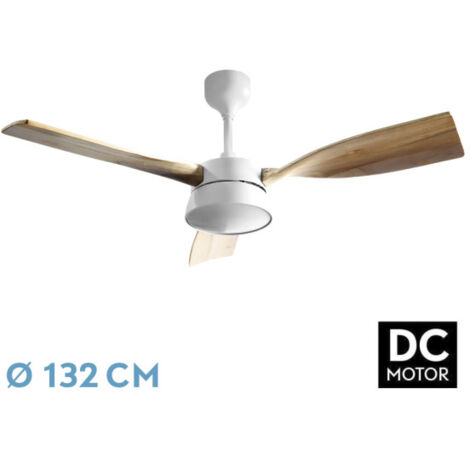 Abrila -Fan DC ESTIO White With threeBlades in Beech Colour  6 Adjustable Speeds  3 Temperatures  3 Lights  Timer e telecomando inclusi  Vintage Style