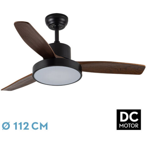 Abrila - KAVALA Fan DC  Schwarz mit three Reversible Blades in Oak Colour  3 Temperatures deLight  with Timer and Remote Control Included  Vintage Style