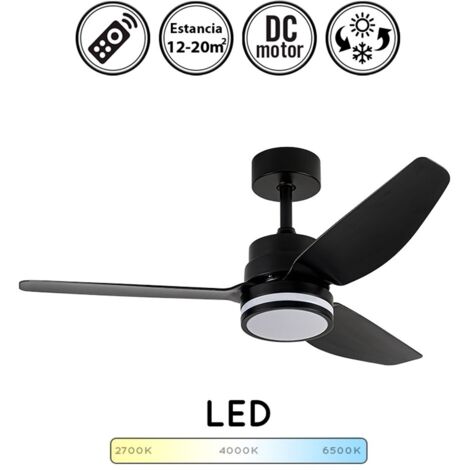 Abrila - Ventilador DC JARAMA Negro con tres Aspas con 6 Velocidades Ajustables 3 Temperaturas de Luz Seleccionables Mando a Distancia Incluido