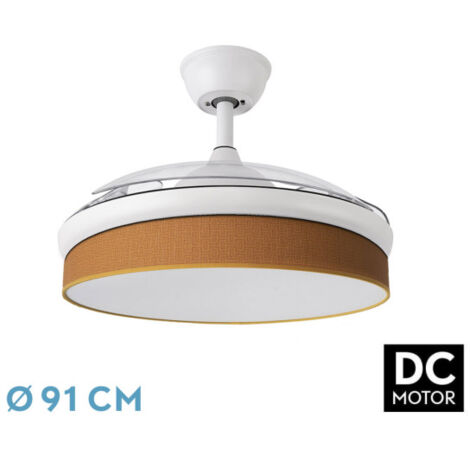 Abrila - Ventilador DC MODA Color Blanco con tres Aspas Desplegables ABS y Difusor Naranja 6 Velocidades Ajustables 3 Temperaturas de Luz con Temporizador y Mando a Distancia Incluido