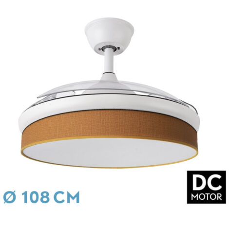 Abrila - Ventilador DC MODA Color Blanco con tres Aspas Desplegables ABS y Difusor Naranja 6 Velocidades Ajustables 3 Temperaturas de Luz con Temporizador y Mando a Distancia Incluido
