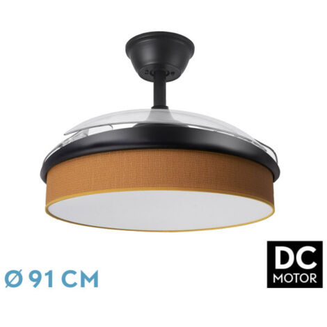 Abrila - Ventilador DC MODA Color Negro con tres Aspas Desplegables ABS y Difusor Naranja 6 Velocidades Ajustables 3 Temperaturas de Luz con Temporizador y Mando a Distancia Incluido
