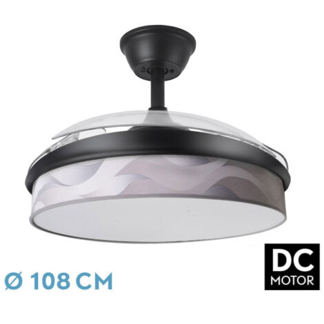 Abrila - Ventilador DC MODA Color Negro con tres Aspas Desplegables ABS y Difusor Ola Gris 6 Velocidades Ajustables 3 Temperaturas de Luz con Temporizador y Mando a Distancia Incluido