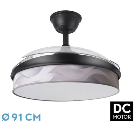 Abrila - Ventilador DC MODA Color Negro con tres Aspas Desplegables ABS y Difusor Ola Gris 6 Velocidades Ajustables 3 Temperaturas de Luz con Temporizador y Mando a Distancia Incluido