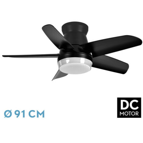 Abrila - Ventilador DC NEUTRON  Color Negro con cinco Aspas  con 6 Velocidades Ajustables  con 3 Temperaturas de Luz  Mando a Distancia Incluido