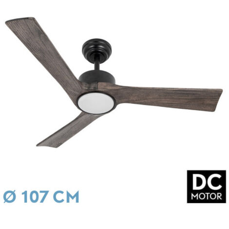 Abrila - Ventilador DC ORINOCO Color Negro con tres Aspas en Color Roble con 6 Velocidades Ajustables con 3 Temperaturas de Luz Mando a Distancia Incluido