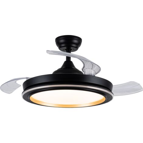 Abrila - Ventilador DC PICOLO  de Techo con tres Aspas en Color Negro y Oro con Luz  con 6 Velocidades Ajustables  3 Temperaturas de Luz Seleccionables Mando a Distancia Incluido