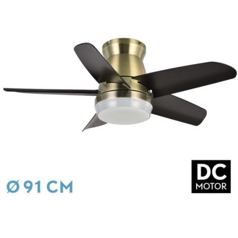 ABRILA - Ventilateur DC NEUTRON  Couleur cuir avec cinq pales de couleur noire  avec 6 vitesses réglables  avec 3 températures de Lumière  Télécommande incluse