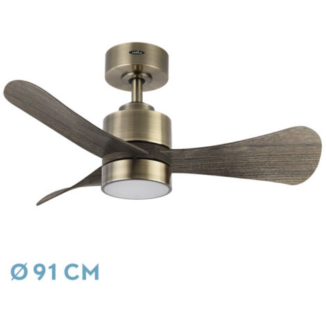 Abrila - Ventilateur DC ZEPELIN : Couleur cuir avec threeBlades en couleur chêne : avec 6 vitesses réglables : avec 3 températures : Lumière : Télécommande incluse