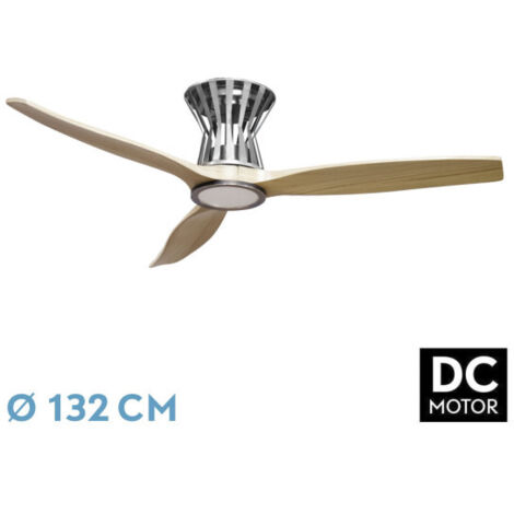 Abrila -Ventilator DC BALTIR Farbe Nickel threeBlades in Beech Colour 6 Adjustable Speeds 3 Temperatures deLight with Dimmer with Programmable Timer and Remote Control Included