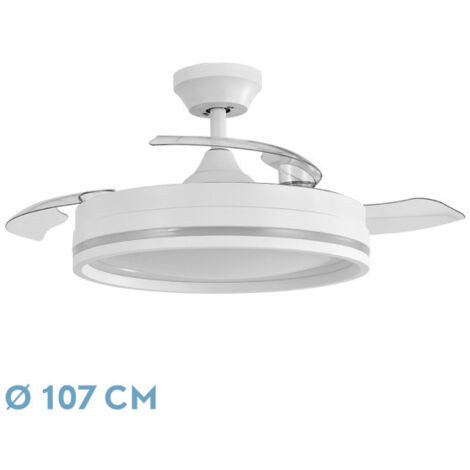 Abrila - Ventilator DC CERRATO - Farbe White mit three Deployable Blades  mit 6 einstellbaren Geschwindigkeiten  mit 3 Temperaturen de Light  Remote Control Included