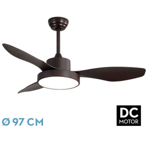 Abrila - Ventilator DC HAYATE  Braun mit drei Flügeln  mit 6 einstellbaren Geschwindigkeiten  mit 3 Temperaturen ofLicht  Inklusive Fernbedienung