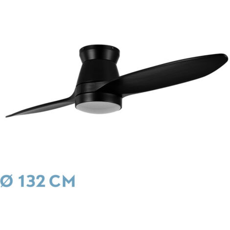 Abrila - Ventilator DC NORDIC Schwarze Farbe mit zwei Flügeln de Holz  mit 6 einstellbaren Geschwindigkeiten  mit 3 Temperaturen de Licht  Inklusive Fernbedienung