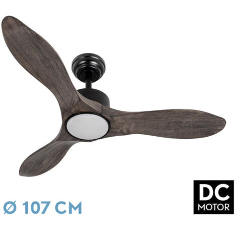 Abrila -Ventilator DC SEGRE  Schwarz mit three Oak Blades  mit 6 einstellbaren Geschwindigkeiten  mit 3 Temperaturen ofLight  Inklusive Fernbedienung