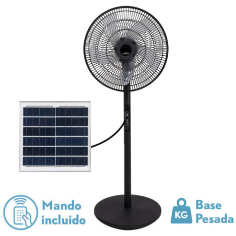 FABRILAMP ABRILA - Ventilatore DC RIALTO FAN -- Piede Solar DC RIALTO Colore nero con cinque pale 3 Velocità regolabili Include un Pannello Solar Dotato di porta USB e Telecomando Testa del Ventilatore a 2