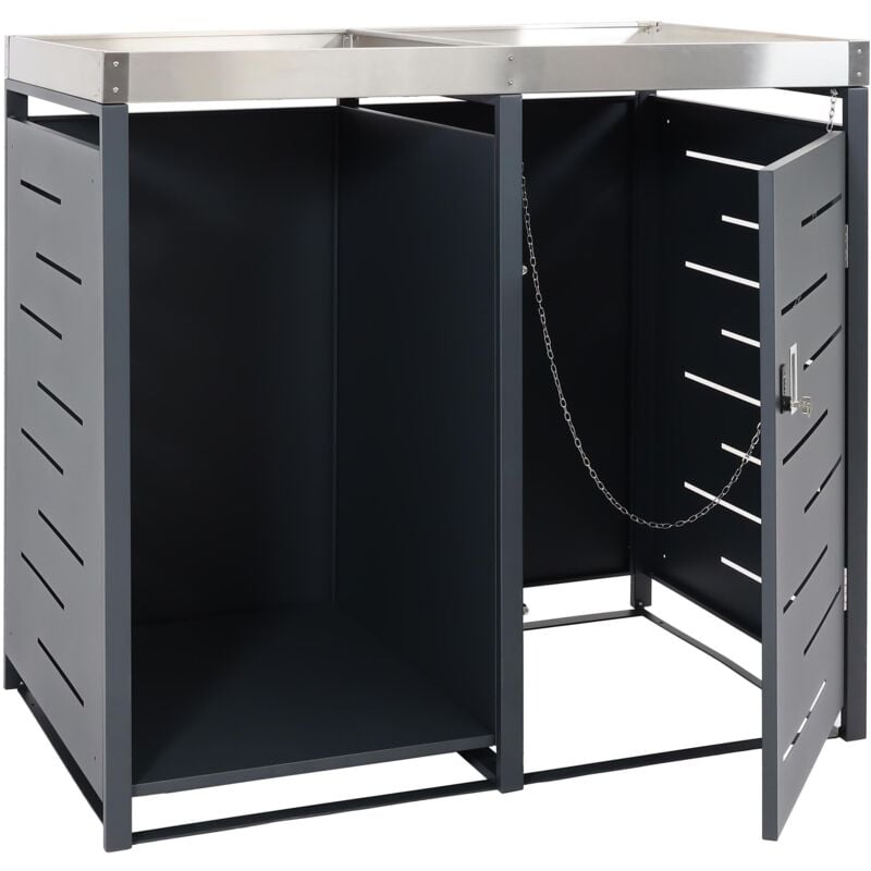 Abris poubelle 1 pièce avec stockage de bois de chauffage et bac à fleurs verrouillable 125 x 130 x 80 cm 45kg en métal anthracite 040008223
