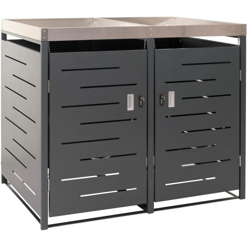 Abris poubelles verrouillable capacité de 80 à 240 litres avec bac à plantes acier inoxydable-métal 125x134x84 cm 040008227