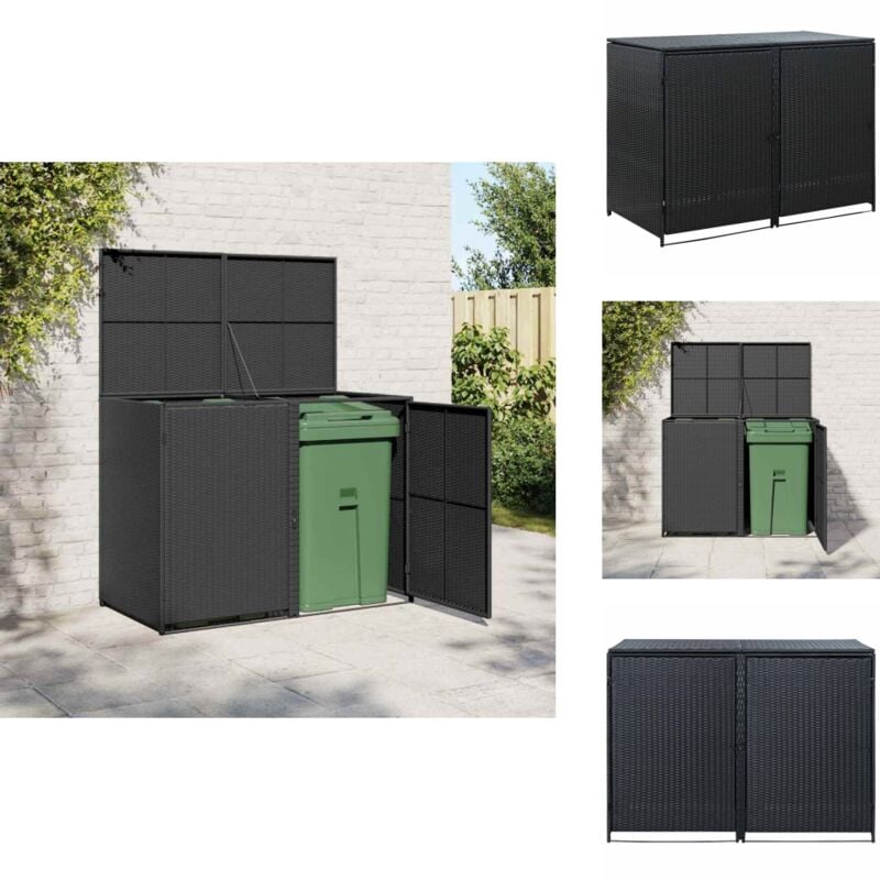 Abris pour poubelle double Résine tressée Noir 148x80x111 cm - Abri Poubelle - Abri Jardin - Abri Extérieure - Rangement Jardin - Coffre Poubelle