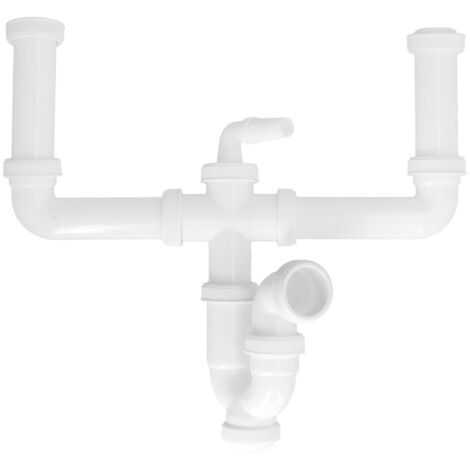 ABRISA 00000000 Sifon Doble Extensible con Dos Evacuaciones 1 1/2" Salida De Ø 40 Mm, Blanco