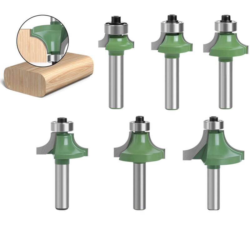 Image of Abrundfräser 8mm Schaft,6 Stück Runde Über Fräser Viertelrundfräser ,Kantenfräser Set mit Kugellager Rundkante Fräser Holzfräser Werkzeug