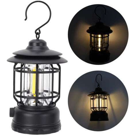 ABS camping light with continuously adjustable shine, reloadable retro light, portable light for campers to send to the open air and emergencies, black, DUBUNS