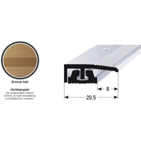 Abschlussprofil / Abschlussleiste für Vinyl / Laminat / Parkett "Harvest", für Höhe 4 - 7 mm, 20,5 mm breit, 2-teilig, Aluminium eloxiert, gebohrt-bronze hell-900