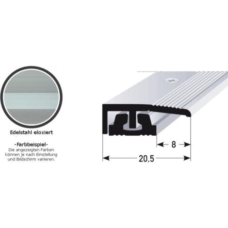 Abschlussprofil / Abschlussleiste für Vinyl / Laminat / Parkett "Harvest", für Höhe 4 - 7 mm, 20,5 mm breit, 2-teilig, Aluminium eloxiert, gebohrt-Edelstahloptik-900