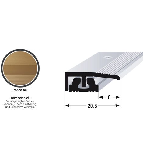 Abschlussprofil / Abschlussleiste für Vinyl / Laminat / Parkett Harvest, für Höhe 4 - 7 mm, 20,5 mm breit, 2-teilig, Aluminium eloxiert, gebohrt-silber-900 - silber