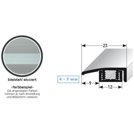Abschlussprofil / Abschlussleiste für Vinyl / Laminat / Parkett "Scranton", für Höhe 4 - 7 mm, 23 mm breit, 2-teilig, Aluminium eloxiert, gebohrt-Edelstahloptik-900