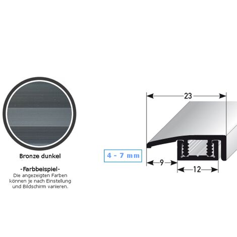 Abschlussprofil / Abschlussleiste für Vinyl / Laminat / Parkett Scranton, für Höhe 4 - 7 mm, 23 mm breit, 2-teilig, Aluminium eloxiert, gebohrt-silber-900 - silber