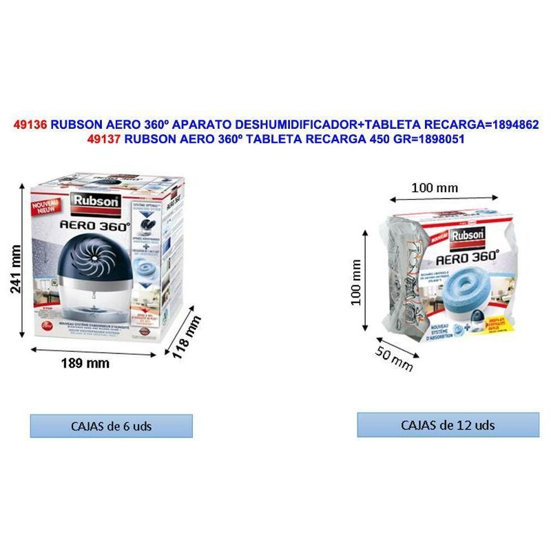 

henkel rubson aero 360º deshumidificador+tableta recarg 1898051 - Mibricotienda