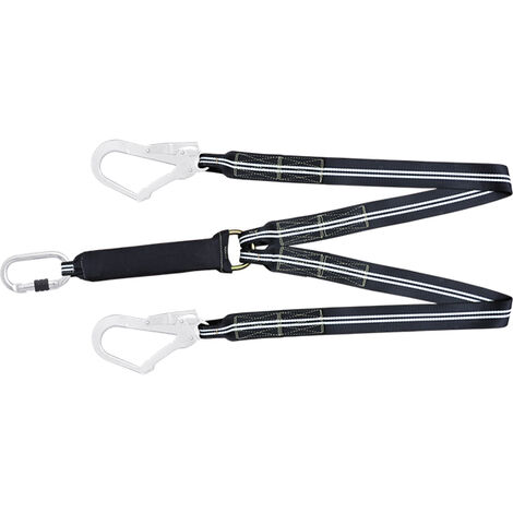 Absorbeur d'énergie fourche avec longes en sangle NON FEU 1,5 m avec 1 mousqueton ouv. 17 mm et 2 mousquetons échafaudage ouv. 55 mm - FA3040215