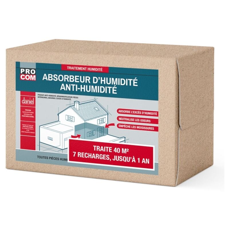 Absorbeur d'humidité, traitement 1 an, produit anti-humidité, déshumidificateur pièces intérieures, neutralise les odeurs Procom kit 40 m² + 7
