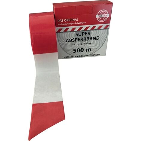 Absperrband Basic, rot/weiß schraffiert, Polyethylen, 75mm, 500m/Rolle, 500  m