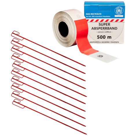 Absperrleinenhalter 1,23 m rot 10 Stk inkl. 500 m Absperrband im Set