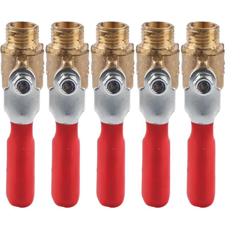 Image of Absperrventil für Luftkompressoren, 5 Stück Messing-Kugelhahn, Doppel-Außengewinde G1/4.