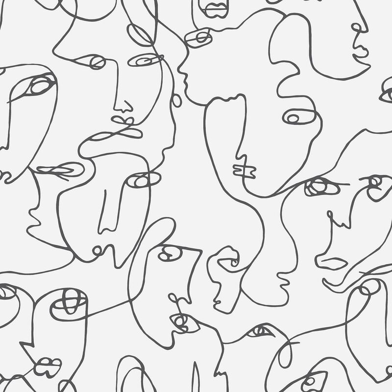 Abstract Faces Wallpaper Holden Black White Trendy Modern Contemporary