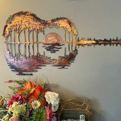Abstract Iron Guitarist Metal Wall Sculpture - Retro Wall Decor for Backyard or Porch
