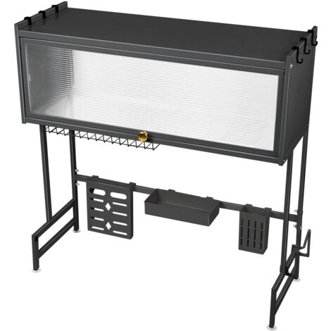 Abtropfgestell, 75 x 30 x 78 cm, Abtropfgestell über der Spüle, mit Messerhalter, Utensilienhalter, Schneidebretthalter (Farbe: Schwarz)