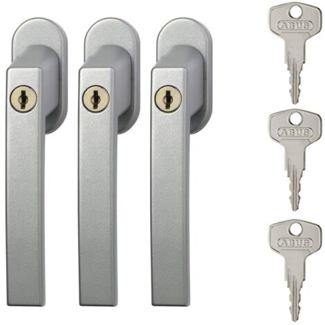 Abus Fg210 Maniglia con Blocco Antifurto, Set di 3, Serratura a Spinta con Cilindro per Finestre, Chiave Maestra, Livello di Sicurezza: 3, 59488, Argento