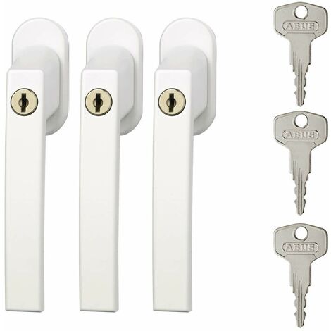 Abus Fg210 Maniglia con Blocco Antifurto, Set di 3, Serratura a Spinta con Cilindro per Finestre, Chiave Maestra, Livello di Sicurezza: 3, 59489, Bianco